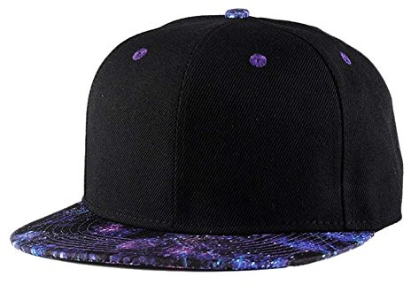 Quanhaigou Purple Galaxy Snapback Hat Unisex Trucker Hat Hip Hop Plaid Flat Bill Brim Adjustable Baseball Cap, Black Purple, One Size