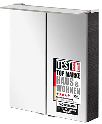 FACKELMANN B.PERFEKT LED Spiegelschrank 60 cm – Dunkles Eichenholz-Design, Neutralweißes Licht, Made in Germany, Maße (60x69,4x15 cm)