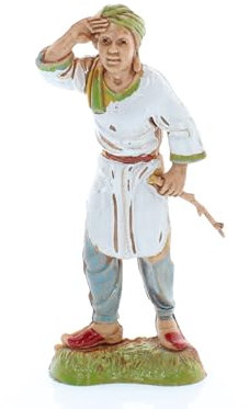 Moranduzzo Arabo che Scruta per Presepe da Cm 10 Scala 1:20 – Altezza 8,6 cm – Statuina in Resina PVC, Indistruttibile, Stile ‘700, Rifinita a Mano, Scultore M. Landi