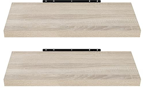 EUGAD Juego de 2 Estante Flotante de Pared Retro Estantería de Pared Madera Colgar Libro CD para Salon Dormitorio 50cm Roble Claro 0091QJ-2