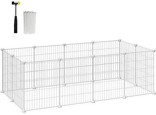 SONGMICS Freilauf, DIY-Kleintiergehege, Kleintierkäfig, Kaninchen, Meerschweinchen, Metallgitter, 143 x 73 x 46 cm, weiß LPI01W