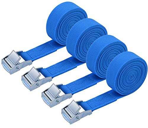 URAQT 4 Pcs Cinghie di Tensione, 2 M x 2 cm Cinghie di Tensionamento, Carico Cinghie di Tensione con Fibbia, Adatto per Moto, Auto, Portabiciclette, Trazione: 500kg / Pezzo (Blu)