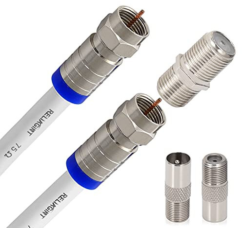RG6 TV-Kabel 3m, wasserdichtes Kupfer F-Stecker mit F81 / RF Able zur Verlängerung, bis zu 3 Ghz High Speed HD Video für STB, Dish TV, Satellit, Antennen-Koaxialkabel Reliagint (3M, White)