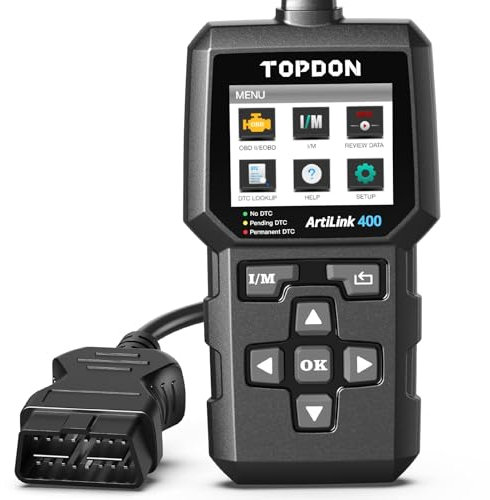 TOPDON AL400 Lecteur de Codes OBD2, 10 Fonctions OBD2, Vérification du Voyant Moteur/Test d'émissions polluantes/Test du capteur O2 / EVAP, Mise à Jour Gratuite à Vie
