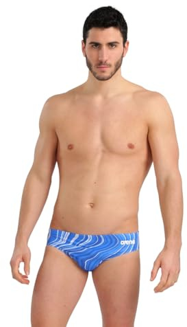 ARENA Performance Men's Marbled Swim Brief Chlorine Resistant MaxLife Swimsuit Practice Pool Training Competitive Bathing Suit, Royal/Royal Multi, US Size 22