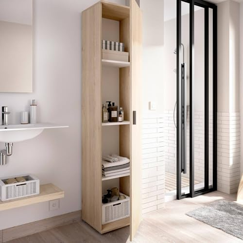 Dmora - Armadio multiuso 1 anta Lagalb, Mobile multifunzione portaoggetti, Armadio alto porta scarpe, 39x35h190 cm, Rovere