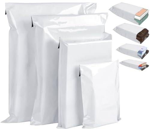 60 Stück Weiß Große Blickdicht Versandtüten Selbstklebend Plastik Warensendung in 4 Gemischt Größen für Gütern Logistikverpackungen Transport 500 x 600mm,250 x 350mm,300 x 400 mm,420 x 520mm