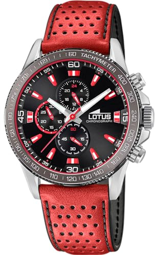LOTUS Montre Homme Analogique en Cuir Rouge | Mouvement à Quartz, Chronographe, Verre Minéral Haute Résistance, Étanche 5 ATM Élégant 18957/3