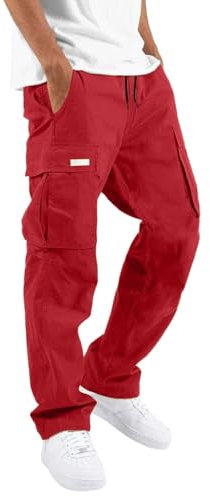 SRZYMJ Jogginghose Herren Baumwoll Boxershorts Herren Laufhose Herren 3/4 Lang Airtracks Wanderhosen Für Männer Sporthose Herren Kurz Mit Tasche Hosen Rot Frachthose Für Herren Lang XL