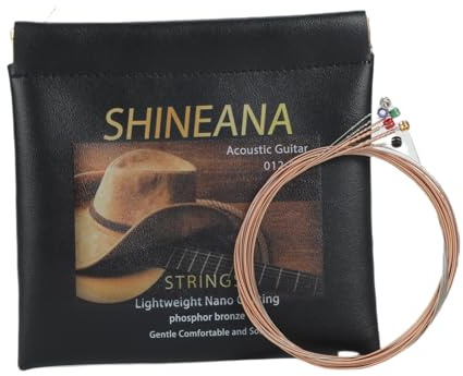 Cordes de guitare acoustique - Revêtement non phono léger - Sac de rangement en cuir bronze phosphoreux - Gentel et doux - Pour guitares à 6 cordes - Légères, 12-53