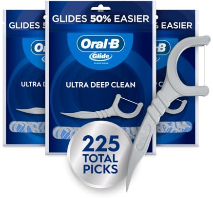Oral-B Glide Ultra Deep Clean Floss Picks, Removes Food and Plaque, Cool Mint Flavor, 75 Floss Picks, Pack of 3