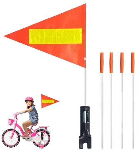 5 bandiere per bicicletta per bambini, triangolari, con asta, ad alta visibilità, con striscia riflettente, altezza regolabile, con asta, per bambini