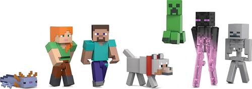 Minecraft Lot de 7 Figurines d'action, Pack World Builder, Collection de Personnages à l'échelle de 8,3 cm, Comprend Steve, Ari, Enderman et Plus Encore