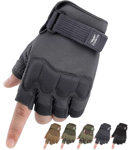 FIORETTO Fingerless Gloves, Half Finger Gloves for Driving, Cycling, Shooting, Hunting, Motorcycle, Climbing, Outdoor Work Gray X-Large