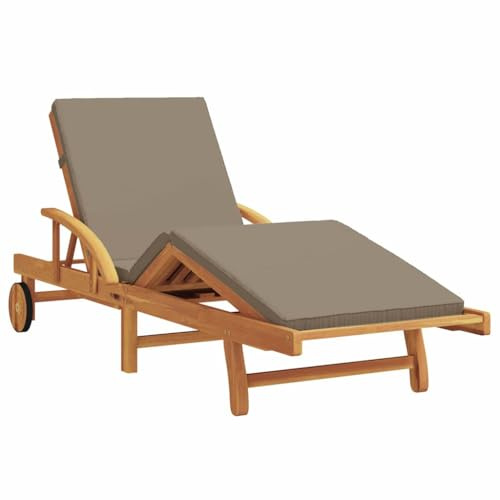 vidaXL Tumbona Acolchada cómoda de con reposabrazos Ajustables en Taupe. Mueble de jardín de Madera de Teca, Plegable relajarte. Ideal para Patios, Balcones o Jardines, y Funciona pa