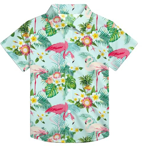 Hohololo Camicia Hawaiana per Bambini Ragazzi - Camicia Hawaiana con Bottoni sul Colletto Stile Spiaggia Tropicale - Stile Casual 5–14 Anni, Multicolore3, 11-12 Jahre