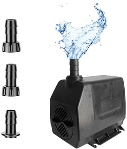 Bomba de fuente, 60 W, 3200 L/H, ultrasilenciosa, con filtro, bomba sumergible con 3 boquillas, 13 mm - 16 mm - 19 mm, bomba de acuario, pequeña bomba para estanque, para jardines, estanques, fuentes
