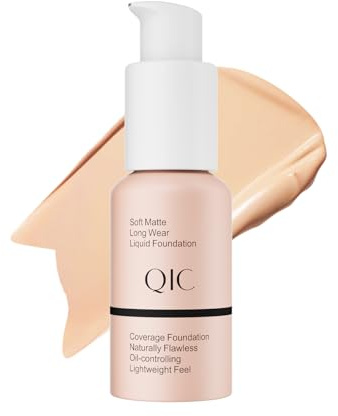 QIC Fondotinta Liquido Coprente Impermeabile, Lunga Durata, Per Tutti i Tipi di Pelle, Ideale anche per Pelli Mature, Incarnato Uniforme e Illuminato (Nude)
