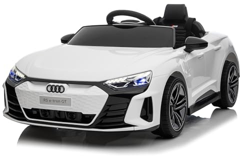 LALAHO Mcchina Elettrica Per Bambini AUDI RS E-tron 12V con Doppi Motori, 3-5km/h Auto Elettrica per Bambini 3-5 Anni, MP3, Telecomando, bianca