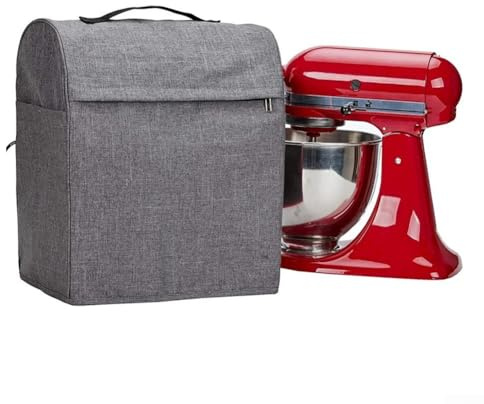 Funda para batidora de cocina, cubierta para mezclador, 14 x 9.5 x 14 pulgadas, impermeable, para KitchenAid de 4.5 a 5 cuartos de galón, tela Oxford con bolsillo de almacenamiento y asa, color gris
