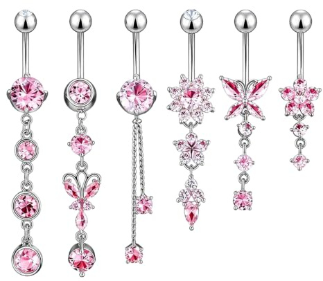 CharmBurst 6 Pezzi Anelli Per Ombelico Rosa, Acciaio Inossidabile Pendente, Gioielli Impermeabili Per Piercing All’Ombelico, Acciaio Chirurgico, Accessori Alla Moda Per O