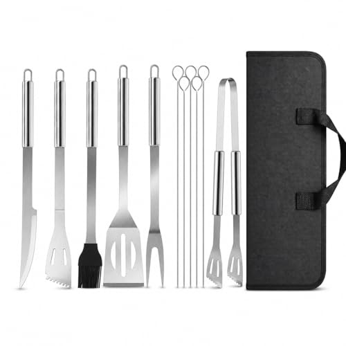 Set 9 pezzi Utensili barbecue Guanti da Barbecue Acciaio Inox Set Di Attrezzi Guanti da forno Doppio Resistente al Calore per Barbecue Grigliate Cottura al forno Camino