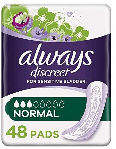 Always Discreet Incontinence Pads Women, Normal, 48 Moderate Absorbency Pads (12 x 4 Packs), Bigger Pack, Odour Neutraliser, Discreet and Flexible, for Sensitive Bladder