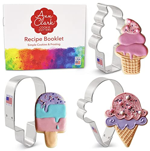 Ann Clark Ice Cream Cookie Cutters 3-Pc. Set Made in USA, Popsicle, Ice Cream Cone, Soft Serve Swirl Cone