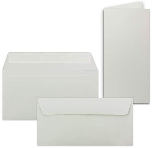 25x Faltkarten-Set mit Briefumschlägen DIN Lang in Hellgrau (Grau) - 21 x 10,5 cm - Blank Klappkarten und Umschläge für Einladungen und Grüße zu Geburtstag und Hochzeit