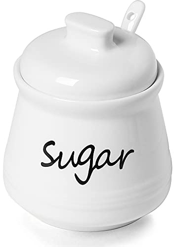 ONTUBE Ceramic Sugar Bowl with Lid and Spoon 12oz (White)