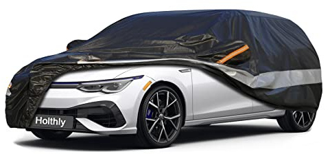 Holthly Funda Coche Exterior de 10 Capas, Cubierta Coche Impermeable, Cubre Coche Protector de Sol, Capa para Carro Apto para VW Golf, Hyundai Kona, Renault Megane,Seat Leon,Citroen C4,etc. C3 Negro