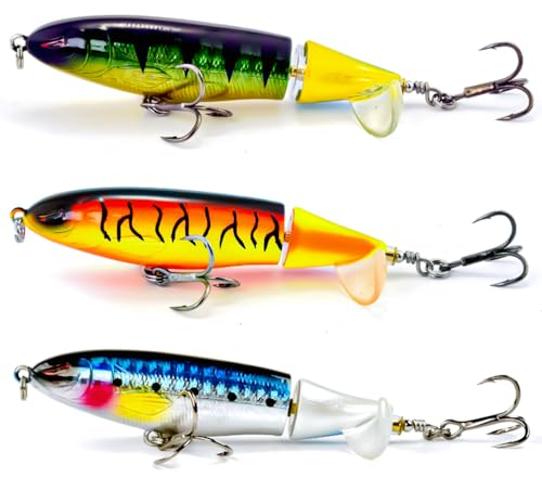 Steinn Wobbler Crayon Whopper Plopper Leurre Artificiel Queue Rotative Hameçon Drilling Swimbait Topwater Ensemble de leurres de pêche flottants Leurre de perche Appâts de sandre (Couleur 1)