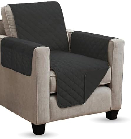 Arsvita gesteppter Sesselschoner - 190x165cm - mit Armlehnen und Taschen (Schwarz) Sesselauflage Sessel - ÖKO-Tex - Sesselüberwurf Schoner Überwurf