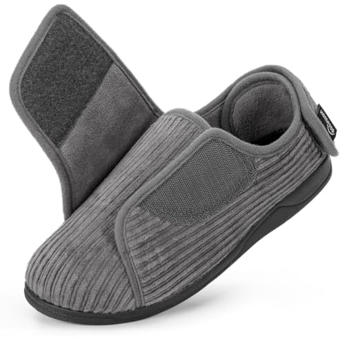 HomeTop Chaussons d'intérieur Femme à Talon Fermé – Large Coupe Ajustable, Lanière Velcro, Semelle en Mousse à Mémoire Gris ultime, 39 EU