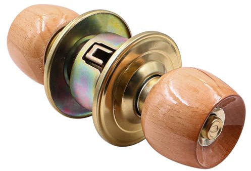 ZONADAH Juego de pomos de bola de madera de haya para entrada, 60 mm, cerradura de puerta interior con mecanismo de bloqueo de 3 llaves, ideal para habitaciones que requieren seguridad adicional