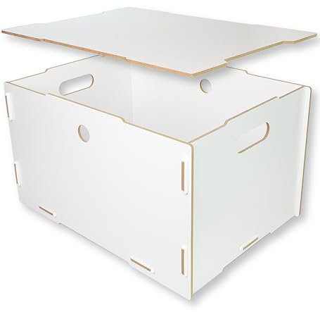 clipfritz - Kiste mit Deckel in Weiß MDF Holz (ca.40x30x23cm) Aufbewahrungsbox stapelbar - Holzkiste stabil zur Aufbewahrung als Spielzeugkiste, Bücherkiste, Erinnerungskiste (Storage Boxes, groß)