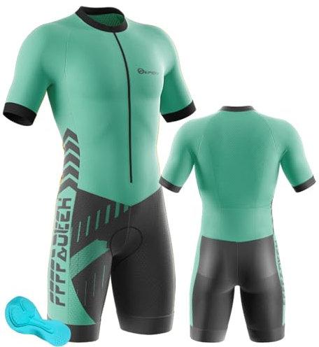 Triathlon Anzug Herren - Einteiliges Radtrikot - Trisuit Einteiler – Triathlonanzug - Triathlon Einteiler Kurz - 3Taschen für Wettkampf Run, Cycle, Swim,Strumpfhosen (Type 10,M)