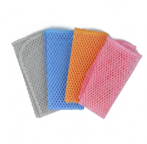 WHTCHSU Heavy Duty Dish Scrubbers, Non-Scratch Scouring Pads - Odorless & Long Lasting Mesh Dish Cloth - Replace Sponges - Kitchen, Floor and Bathroom Usage (4 Pcs)