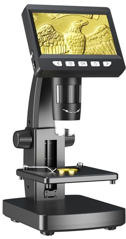 AOPICK Microscope Numérique 4,3 Pouces, Grossissement 50X-1000X 1080P IPS Screen Monnaie Microscope avec 8 Lumières LED et Batterie Rechargeable, Compatible Windows/Mac OS