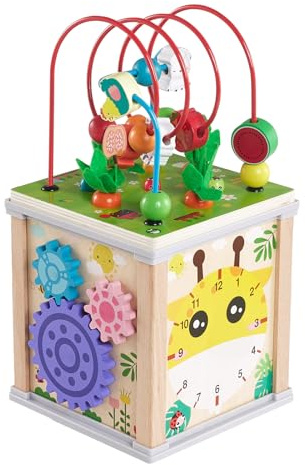 Warmiehomy Wooden Activity Cube Baby Montessori Toys, 7-in-1 Wooden Learning Educational Toys for 1 Years Old Boys Girls Birthday Gifts, Shape Sorter Stacking Sorting Toys