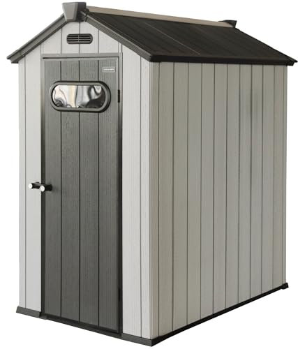 Olsen and Smith Outdoor Garden Storage Shed 4x6 FT With Lockable Door Including Padlock For Garden Tools, Lawnmower, Bikes and more, 125x187x205cm, Beige