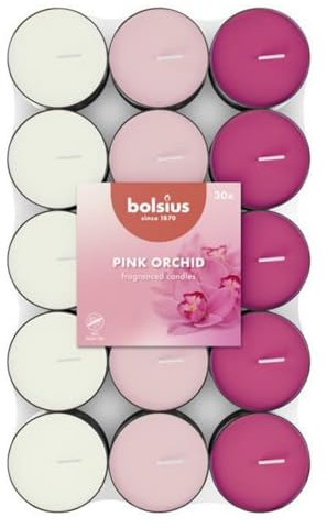 Bolsius - 30 Duft theelichter - Rosa Orchidee - Brenndauer von 3,5 Stunden - Durchmesser 38 mm – Natürliche Extrakte – Enthält Veganes Wachs – Ohne Palmöl