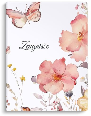 SKYDUE Zeugnismappe A4, Hochwertige Kunststoffmappe Mit 30 Hüllen, Zeugnismappe Für Zeugnisse Zu Archivieren Und Wichtige Dokumente Zu Organisieren(Schmetterlingsmotiv)