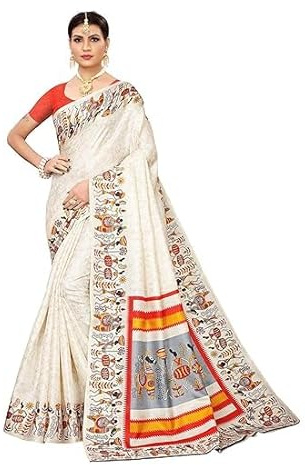 HAZDEAL Women's Printed Khadi Silk Saree With Unstitched Blouse Piece | Indian Printed Saree for All Occassion