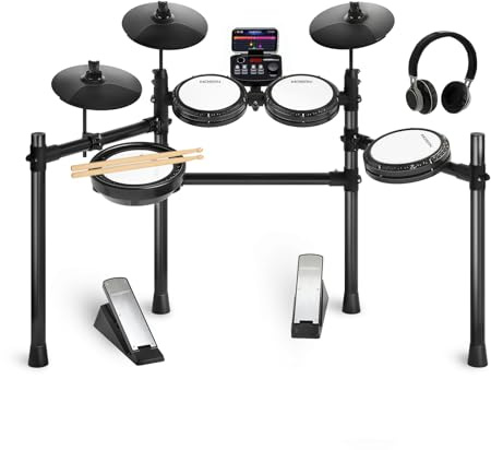 MOSEN Electric Drum Set, Quiet Mesh Drum Pads, Dual-Zone Snare, 195+ Sounds, Phone Holder, Sticks, Headphones, USB MIDI, 2 Pedals, 25 Electronic Drums Kit for Beginner, MED-X3S