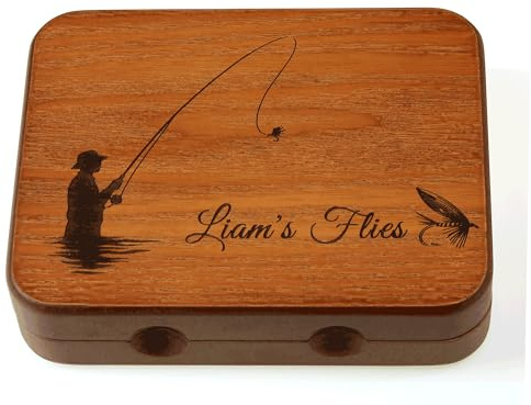 Cathcart Elliot Personalised Wooden Fly Box for Salmon & Trout Flies – Foam Insert, Magnetic Closure,fishing gifts for men