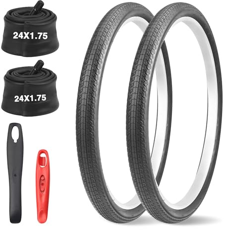 GRELiving 20/24/26 x 1,75 mountainbike däckset, 2-pack cykeldäckersättningskit med AV35 mm innerslangsventil och cykeldäckspakar, för mountainbike/BMX/E-cykel/barncykel