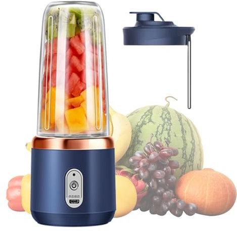 Blender Portable, Mélangeur Personnel, Machine À Smoothies Milkshake Jus De Fruits, Presse-agrumes Electrique Avec Couvercles Étanches Pour Cuisine Bureau Gym Voyage, 6 Lames En Acier, USB Rchargeable