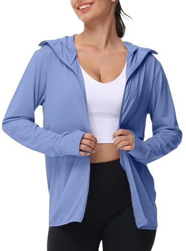 Genérico Chaqueta Deportiva Mujer UPF 50 + Sudadera UV con Capucha de Verano Protección Solar con Cremallera Manga Larga Deportiva para Senderismo, Deportes Al Aire Libre con Bolsillo