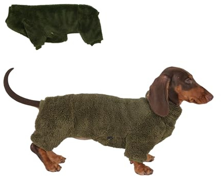 Tuta in pile con stampa di bassotto, maglione a collo alto, adatto per bassotti, inverno, morbido, confortevole, pigiama per cani, abbigliamento (verde scuro, taglia M)